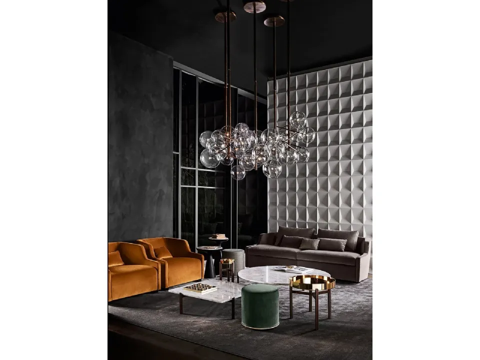 Lampada a sospensione Bolle in vetro soffiato con parti metalliche in ottone brunito di Gallotti&Radice