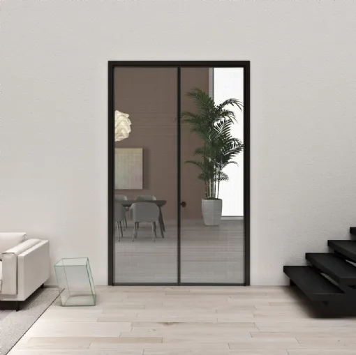 Porta per interni Aladin Double Swing Plain Mono in vetro con telaio in alluminio di Glas Italia