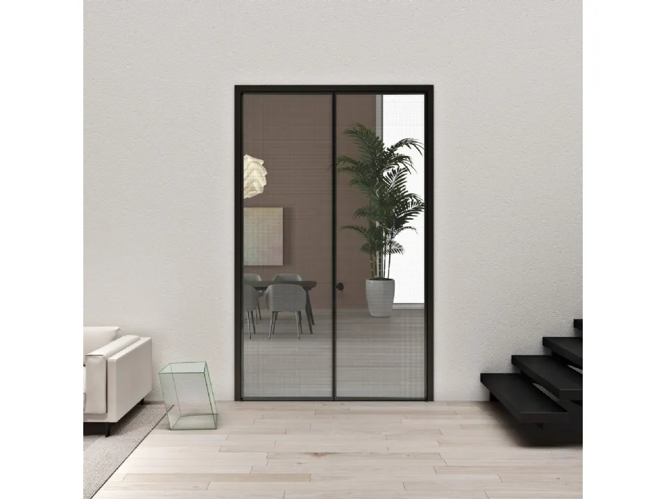 Porta per interni Aladin Double Swing Plain Mono in vetro con telaio in alluminio di Glas Italia