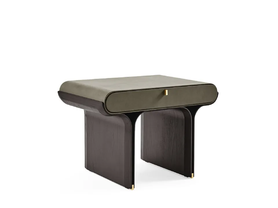 Comodino di design in frassino con top in pelle Stami Night di Gallotti&Radice