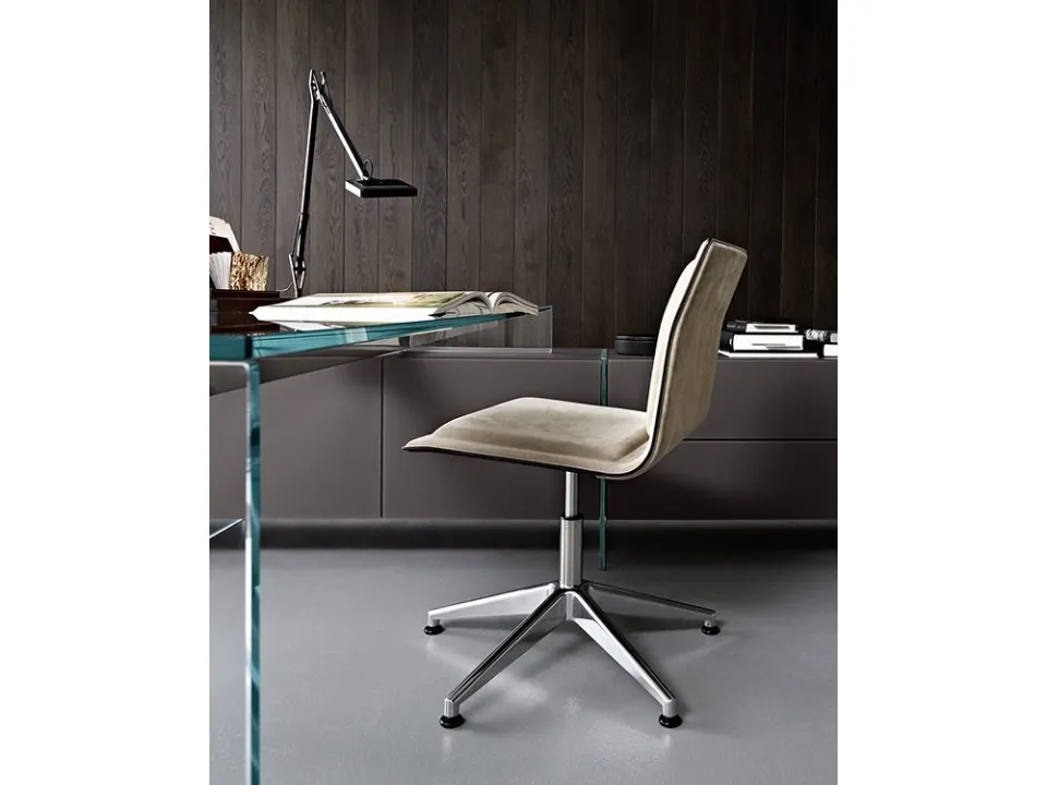 Sedia operativa ergonomica in pelle scamosciata con base girevole in alluminio Ofx 09 di Gallotti&Radice